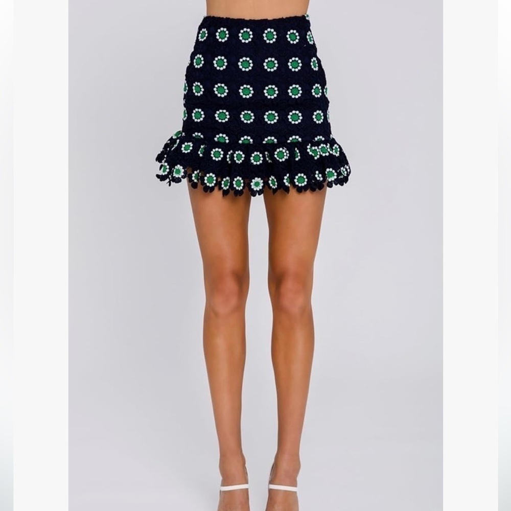 English Factory Floral Embroidered Navy and Green Skirt size Small - Picture 3 of 11